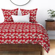 French Script Reindeer on red