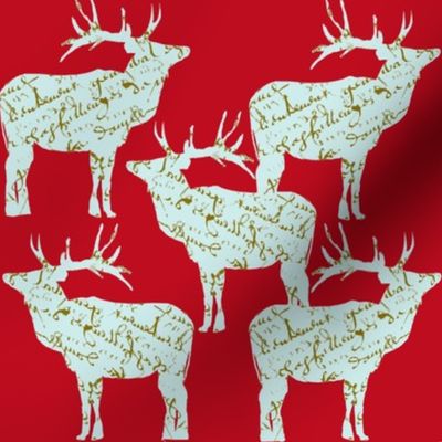 French Script Reindeer on red