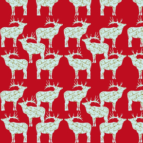 French Script Reindeer on red