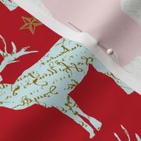 French Script Reindeer and Star on red