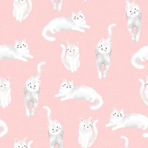 Pretty Kitty White Cats on Ballet Pink Burlap by Brittanylane