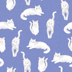 Pretty Kitty White Cats on Periwinkle Burlap by Brittanylane