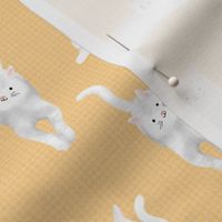 Pretty Kitty White Cats on Butter Burlap by Brittanylane