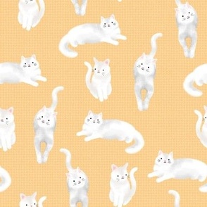 Pretty Kitty White Cats on Butter Burlap by Brittanylane