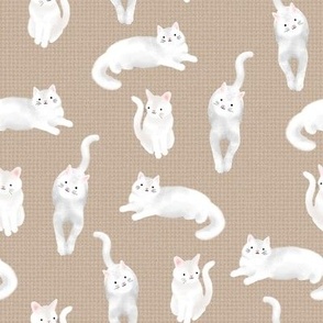 Pretty Kitty White Cats on Natural Burlap by Brittanylane 