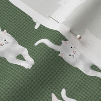 Pretty Kitty White Cats on Green Burlap by Brittanylane