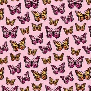 Pink & Orange Butterflies on Pink