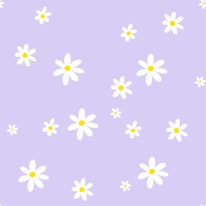 Spring cheerful daisies on light pastel violet background