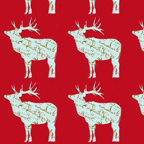 French Script reindeer on red