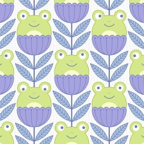 Cute Frogs in Lilac Purple Green Light Blue on White Mid Century Modern Geometric Fun Animal