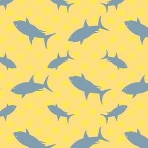 Sharks and Bubbles Yellow and Blue Grey