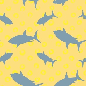 Sharks and Bubbles Yellow and Blue Grey - Large Scale