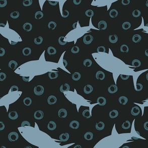 Sharks and Bubbles Blue Greys - Large Scale