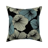 Bold Line Art Floral in Celery and Seafoam on Black Background