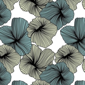 Bold Line Art Floral in Celery and Seafoam on White Background