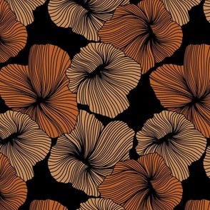 Bold Line Art Floral in Orange Spice and Burnt Orange on Black Background