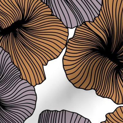 Bold Line Art Floral in Orange Spice and Mauve on White Background