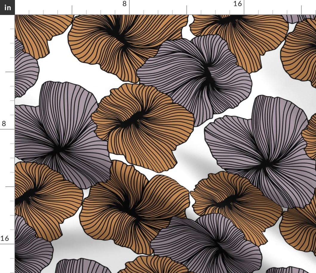 Bold Line Art Floral in Orange Spice and Mauve on White Background