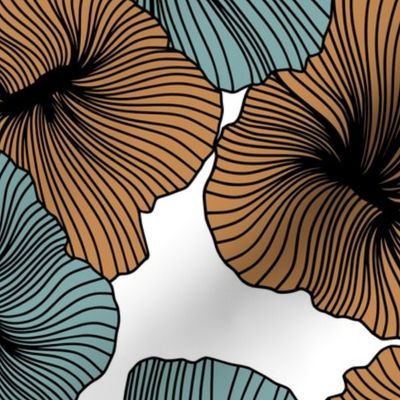 Bold Line Art Floral in Orange Spice and Seafoam on White Background