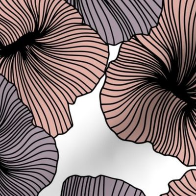 Bold Line Art Floral in Peachy and Mauve on White Background