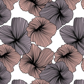 Bold Line Art Floral in Peachy and Mauve on White Background