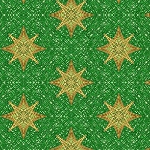 Golden Star Twinklers on Textured Green - Small Scale
