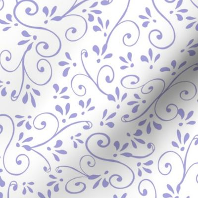 Lilac Swirls and Fleur d Lis on White