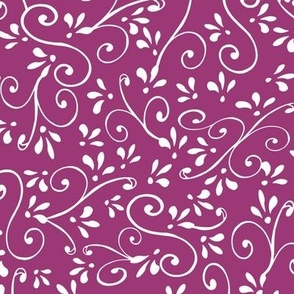 White Swirls and Fleur d Lis on Berry