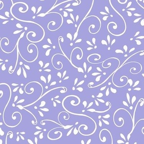 White Swirls and Fleur d Lis on Lilac