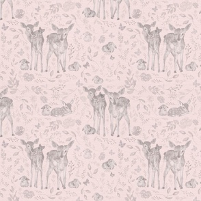 pink fawn / grey / watercolor / bunnies