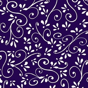 White Swirls and Fleur d Lis on Dark Dark Purple
