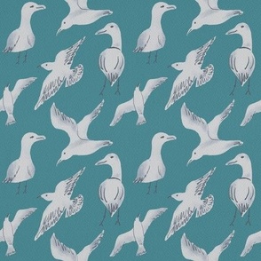 Flying  Seagulls - Teal and White