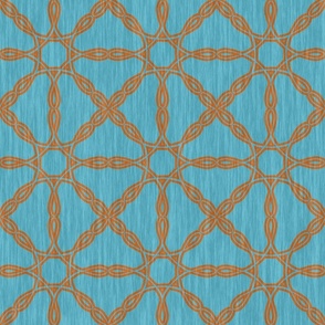 Large Scale Celtic Weave Orange on Turquoise Blue - Modern Minimalist MCM Design for Wallpaper 