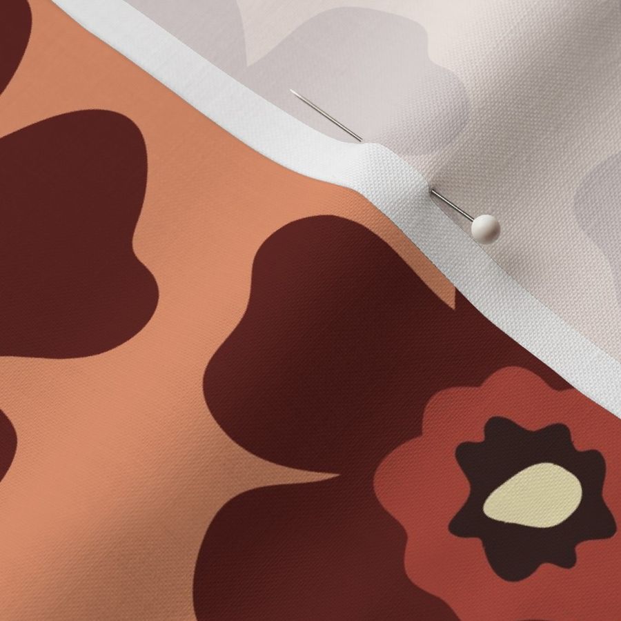 Mod Hibiscus - Large - Burgundy wine on coral peach background