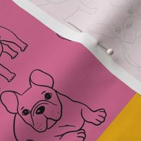 French bulldog colorful squares. Vibrant and colorful pattern with happy dogs.