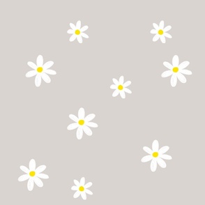 Handdrawn Daisies on light grey background seamless pattern