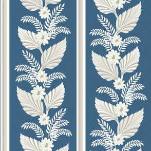 Regency vintage stripes with leaves on blue