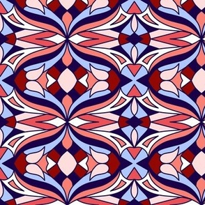 Blue, Red and White Abstract Geometric Pattern