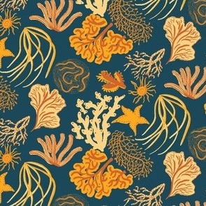 Patterned Corals Dark Blue Yellow