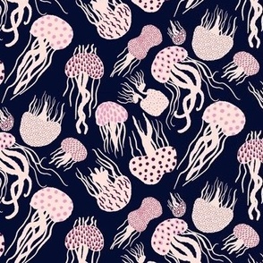 Patterned Jellyfish Pink on dark Blue
