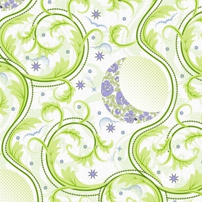 Over the Moon- Rococo Floral Vines- Pastel Comforts- Large Scale