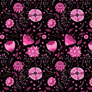 hot pink flowers on black