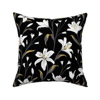 Boho Lily Flower Black&White&Gold Medium