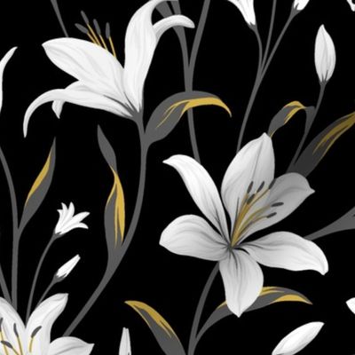 Boho Lily Flower Black&White&Gold Medium