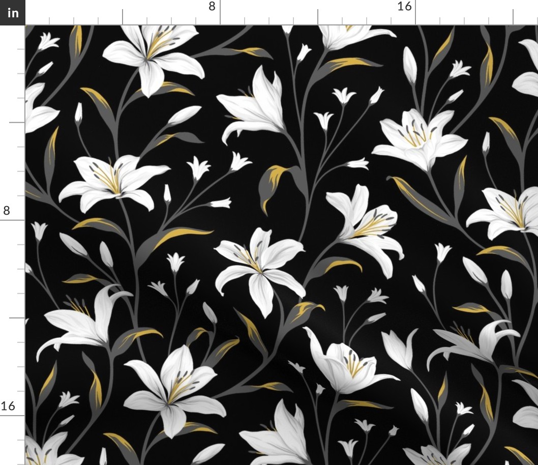 Boho Lily Flower Black&White&Gold Medium