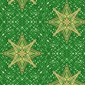 Shiny Golden Stars on Textured Green - Medium Scale