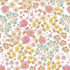 Vintage Ditsy Flowers with yellow _LARGE