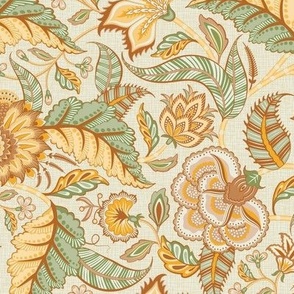 Chintz_Floral Wilderness_Sage-Yellow-Brown_Bg Textured_50_Size