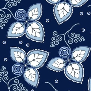 Abstract leaves of grapes, Light blue on a dark blue background