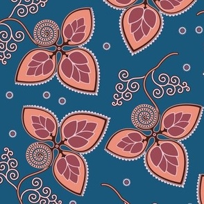 Abstract leaves of grapes, Pink on a blue background